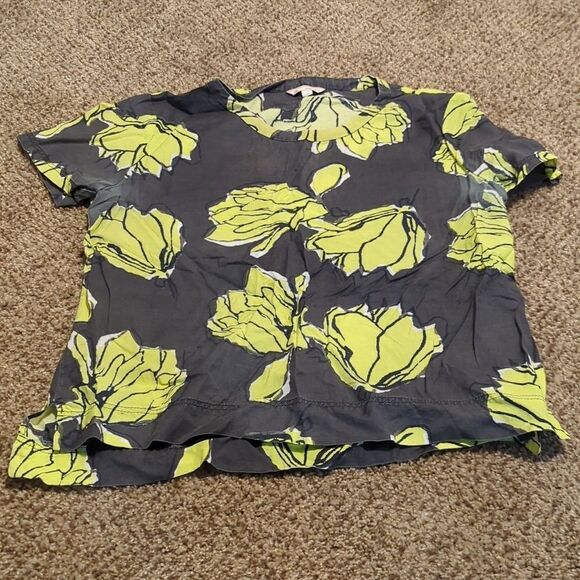 Women's Gap gray blouse with yellow floral print size medium - Picture 1 of 4